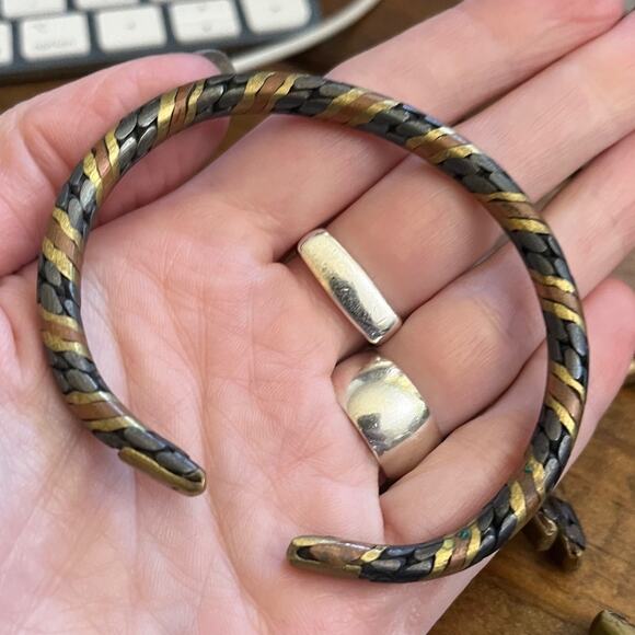 Vintage Set of 3 Metal Tribal Bracelets Copper Brass Black Adjustable B2 - Picture 7 of 7
